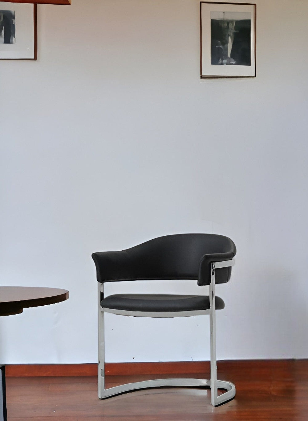 Black And Silver Upholstered Faux Leather Open Back Dining Arm Chair - Homeroots
