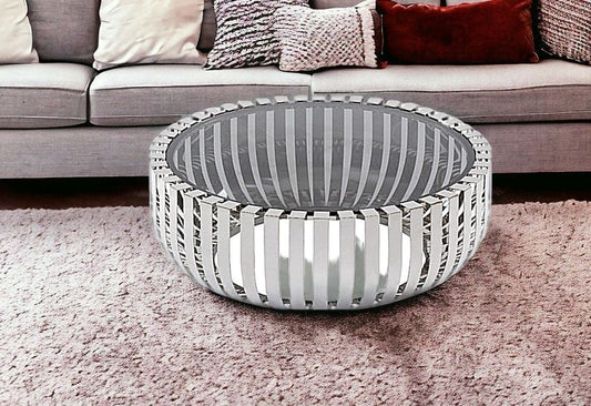 14" Glass And Stainless Steel Round Coffee Table - Homeroots