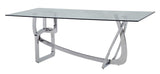 79" Clear And Silver Glass And Stainless Steel Trestle Base Dining Table - Homeroots