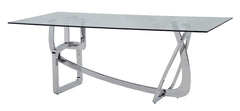 79" Clear And Silver Glass And Stainless Steel Trestle Base Dining Table - Homeroots