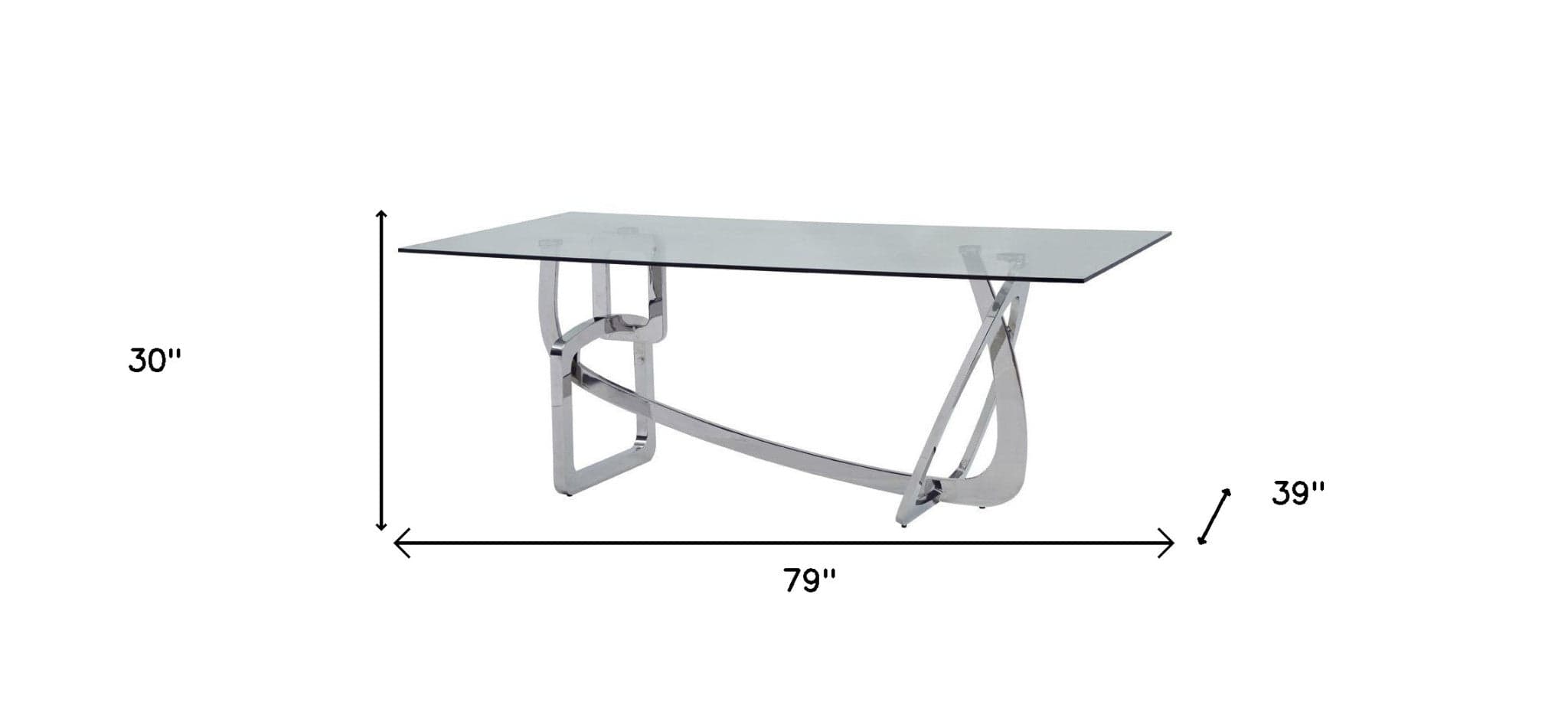 79" Clear And Silver Glass And Stainless Steel Trestle Base Dining Table - Homeroots