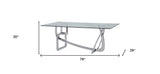 79" Clear And Silver Glass And Stainless Steel Trestle Base Dining Table - Homeroots