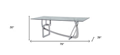 79" Clear And Silver Glass And Stainless Steel Trestle Base Dining Table - Homeroots
