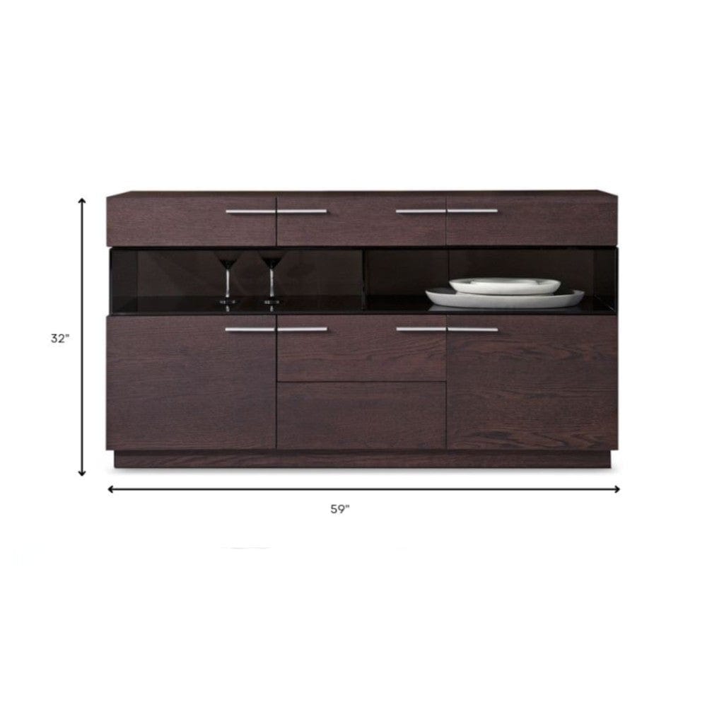 32" Brown Veneer And Glass Buffet - Homeroots - Flyclothing LLC