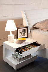 16" White Glossy Veneer Nightstand - Homeroots