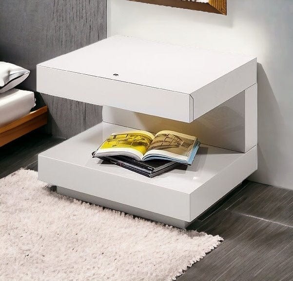 16" White Glossy Veneer Nightstand - Homeroots