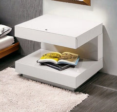16" White Glossy Veneer Nightstand - Homeroots