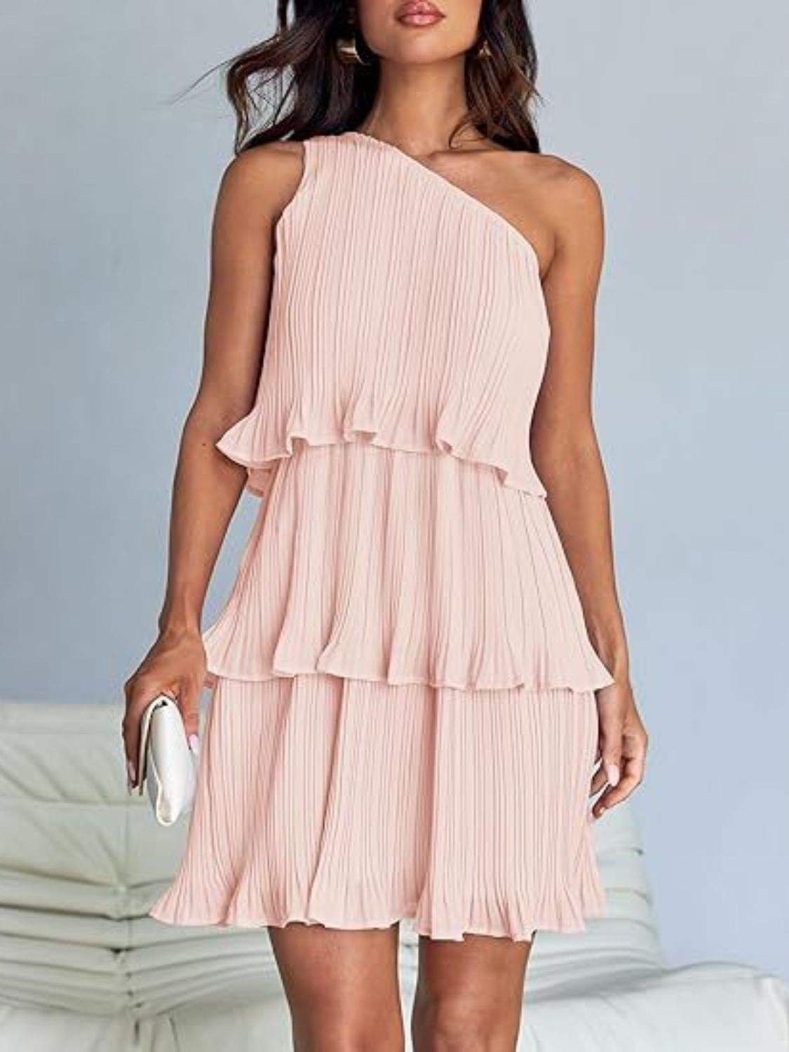 Layered Single Shoulder Mini Dress - Trendsi - Flyclothing LLC