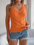 Eyelet V-Neck Tank - Trendsi