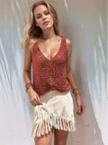 Crochet V-Neck Tank - Trendsi
