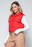 Snobbish Snap Down Quilted Crop Vest - Trendsi
