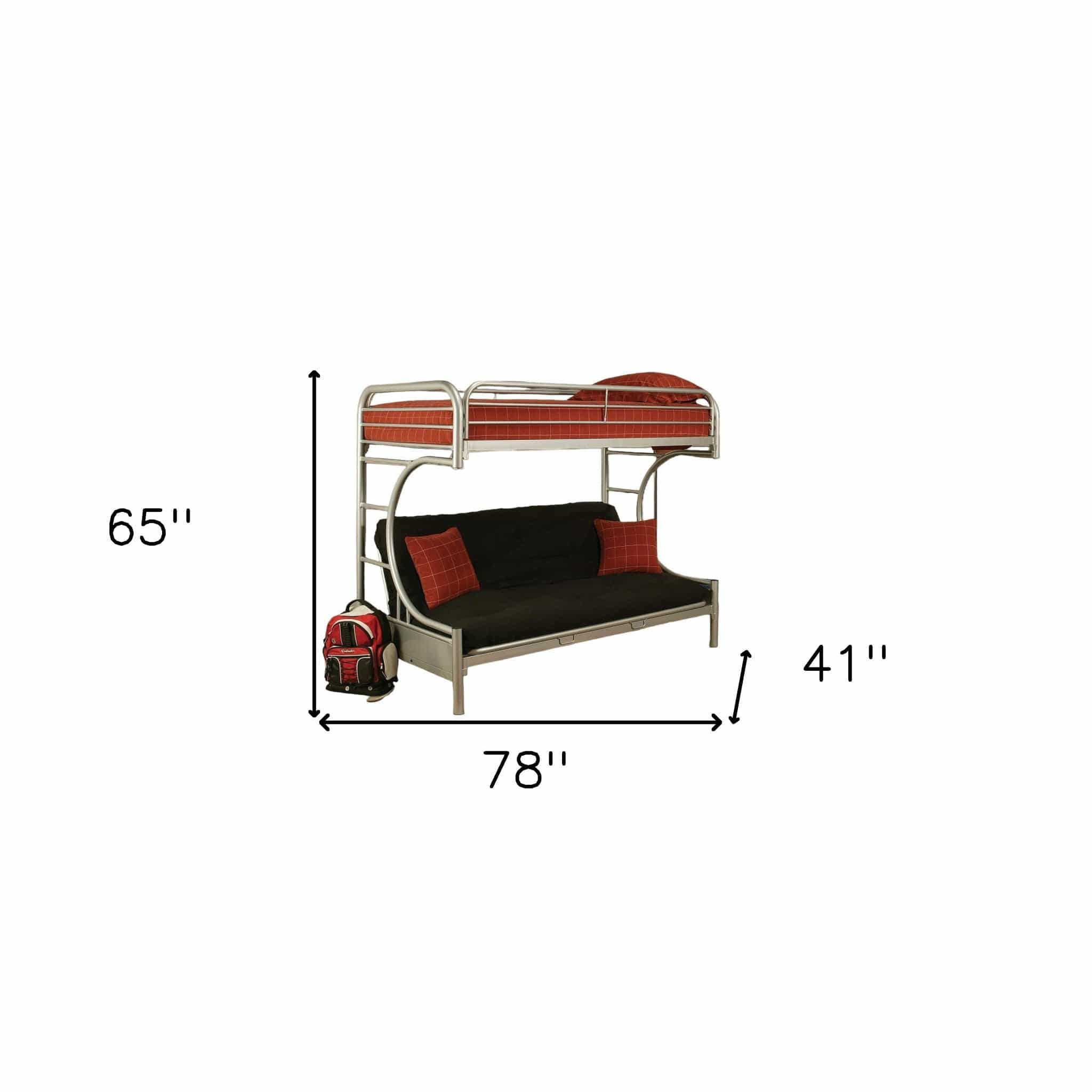 78" X 41" X 65" Twin Over Full Silver Metal Tube Bunk Bed - Homeroots