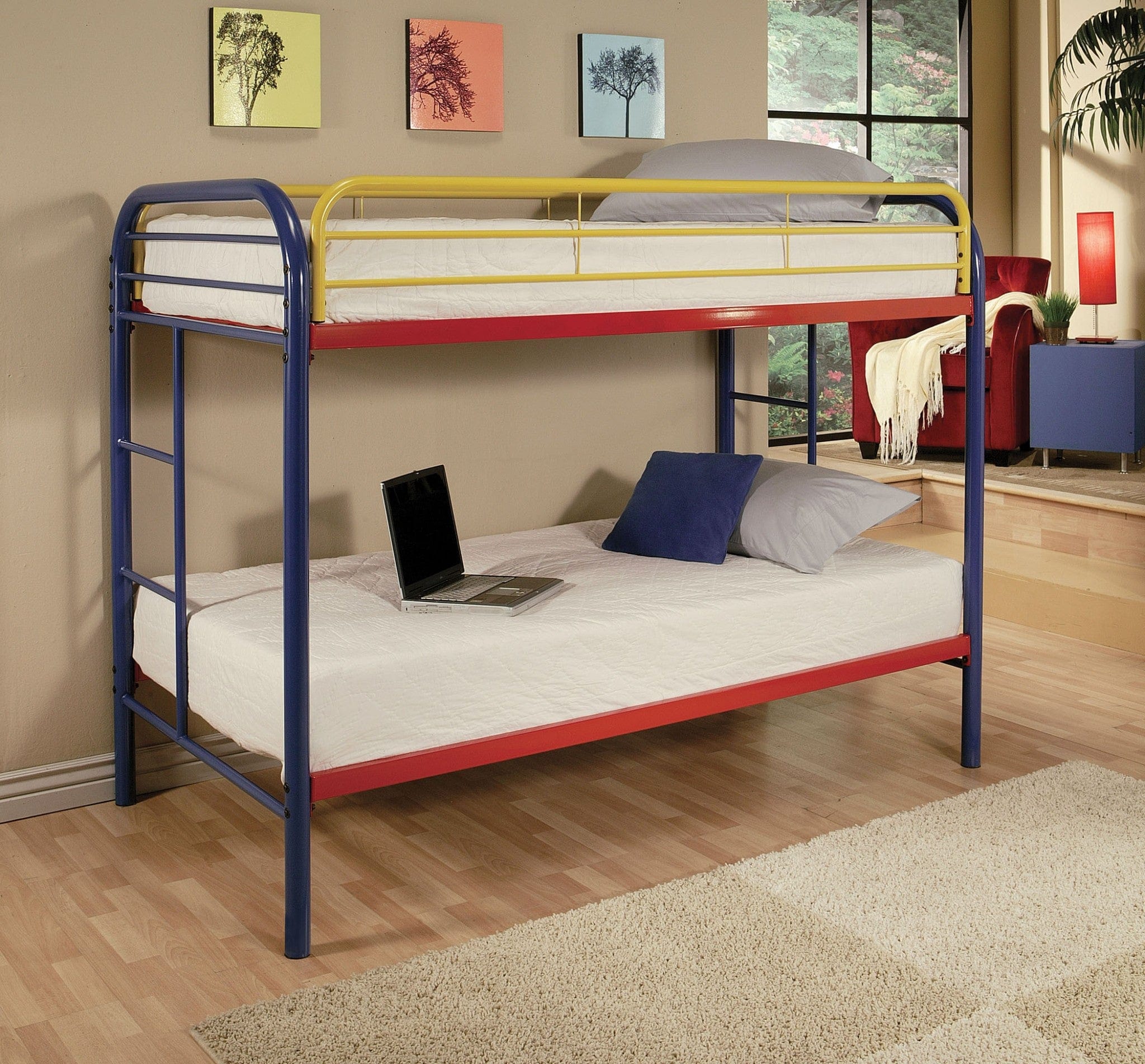 78" X 41" X 60" Twin Over Twin Rainbow Metal Tube Bunk Bed - Homeroots