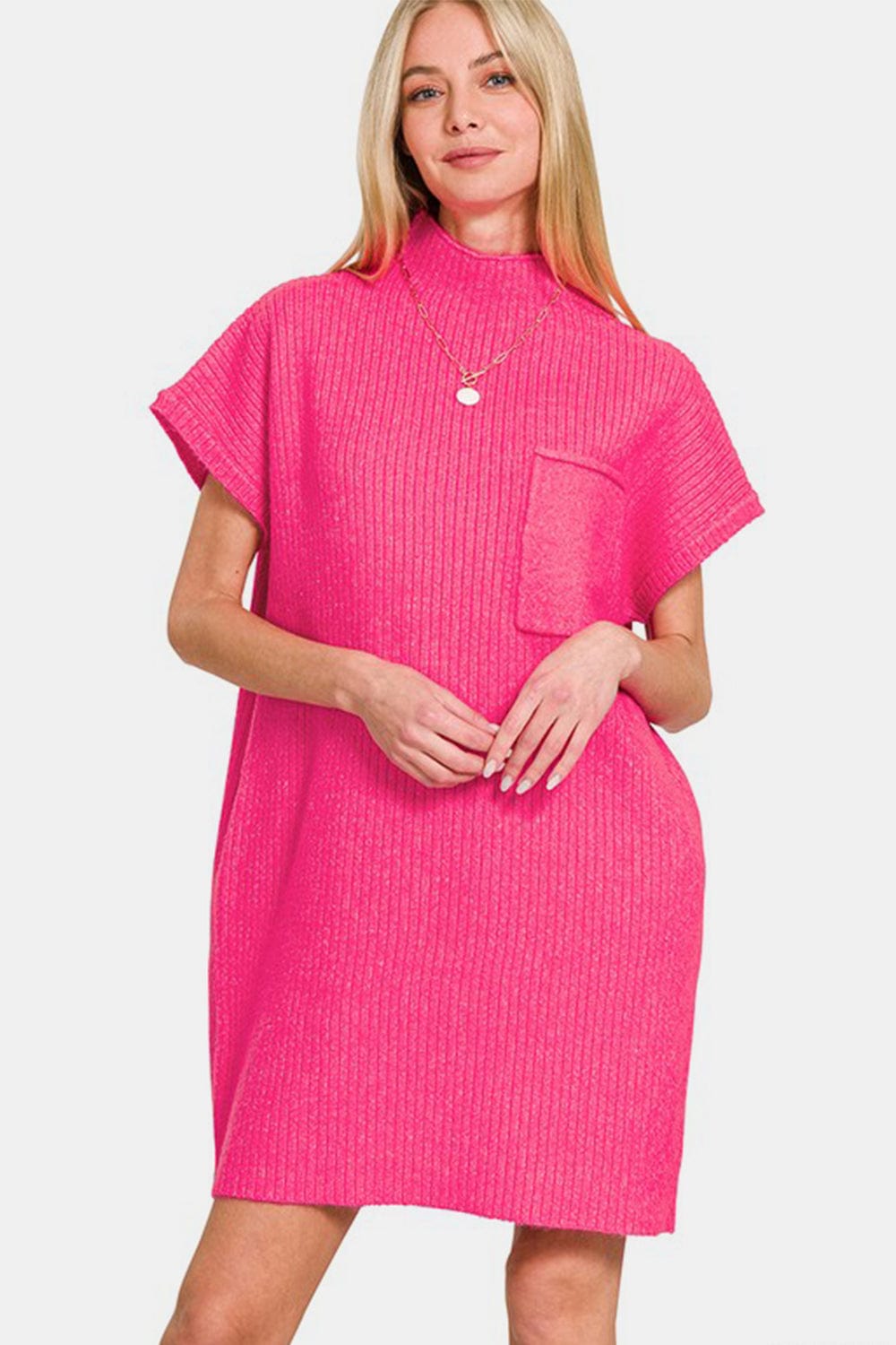 Zenana Short Sleeve Sweater Mini Dress - Trendsi