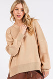 Mittoshop Side Slit Round Neck Drop Shoulder Sweater - Trendsi