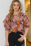 ODDI Full Size Floral Tie Neck Ruffled Blouse - Trendsi