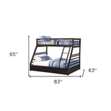 83" X 63" X 65" Espresso Pine Wood Twin Xl Over Queen Bunk Bed - Homeroots - Flyclothing LLC