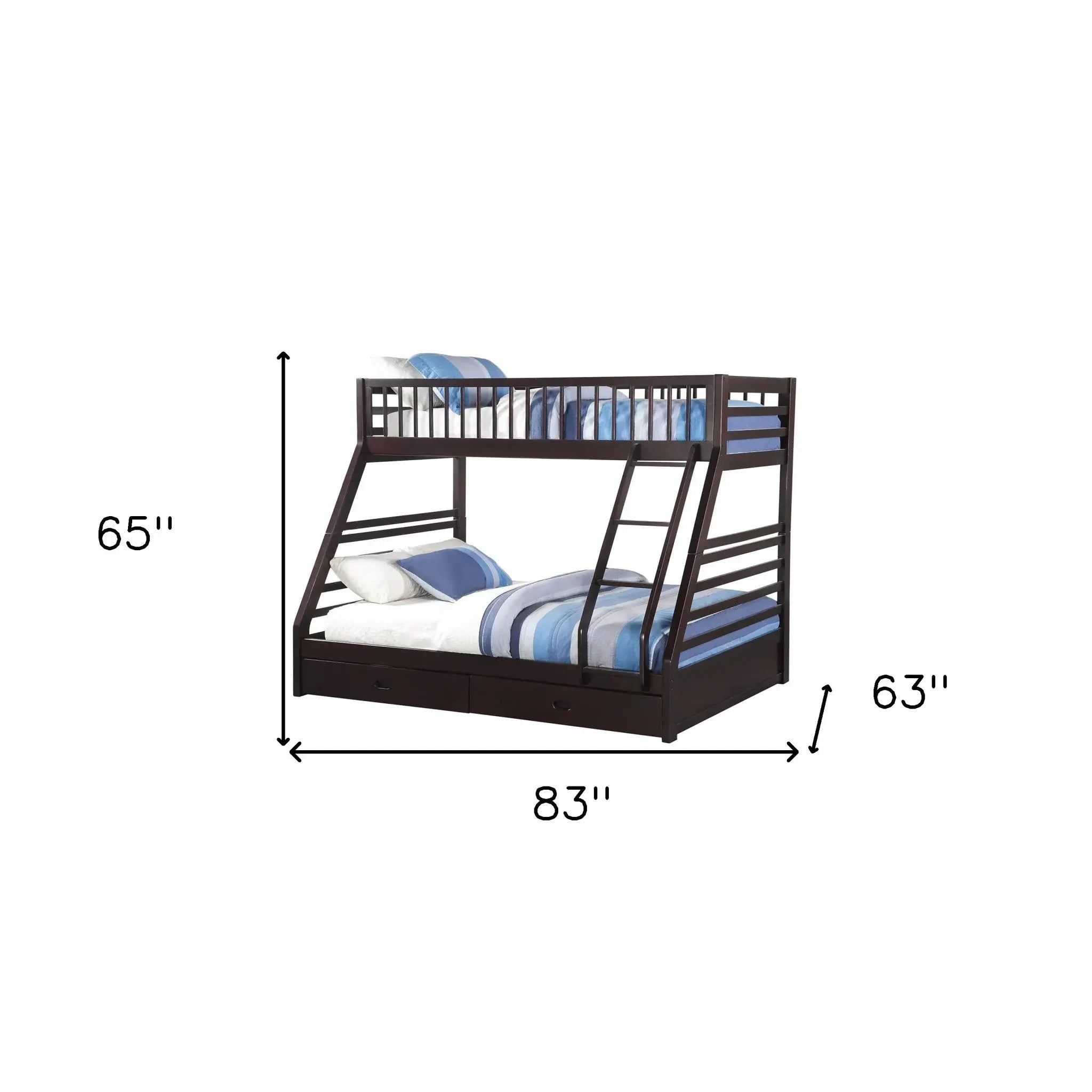 83" X 63" X 65" Espresso Pine Wood Twin Xl Over Queen Bunk Bed - Homeroots - Flyclothing LLC