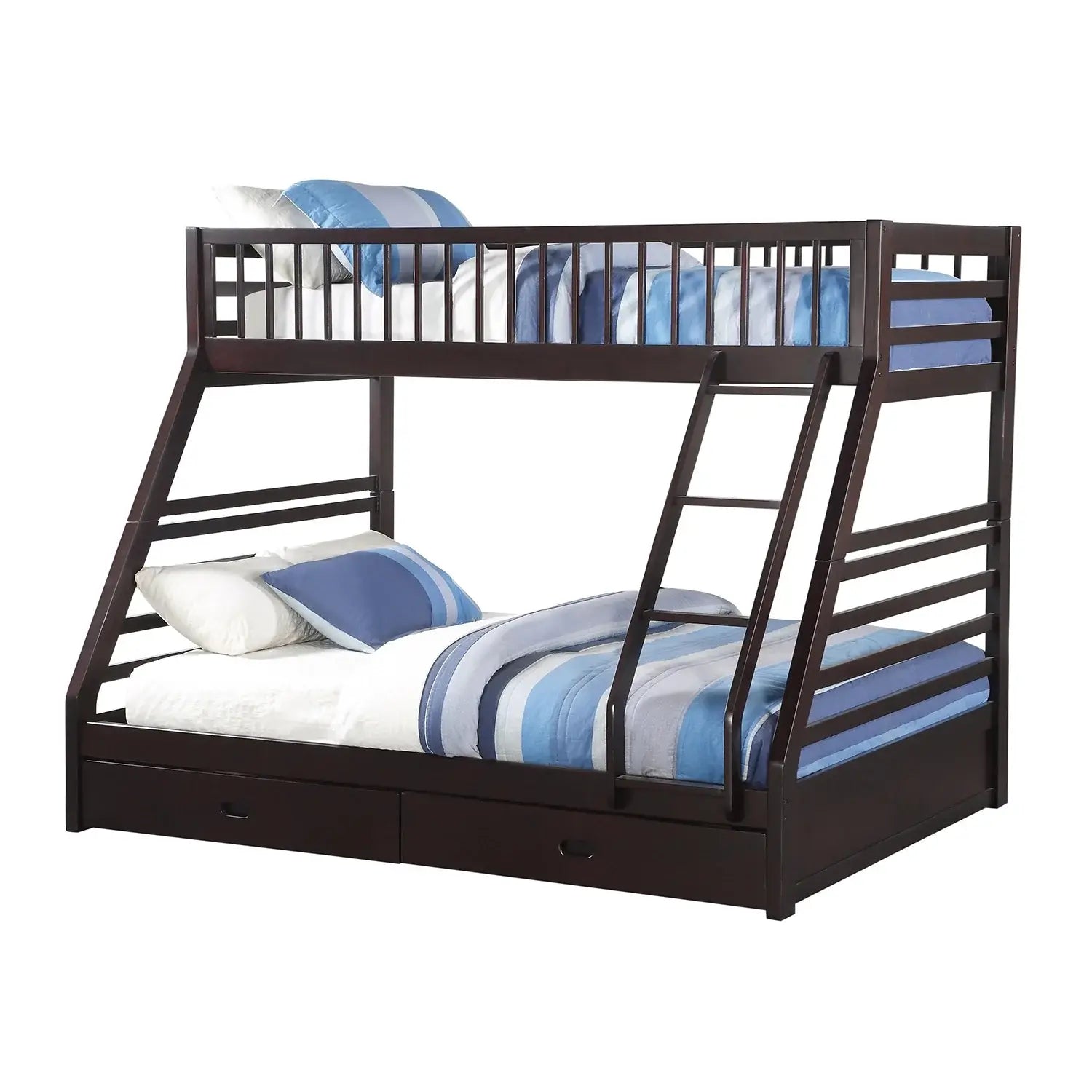 83" X 63" X 65" Espresso Pine Wood Twin Xl Over Queen Bunk Bed - Homeroots - Flyclothing LLC