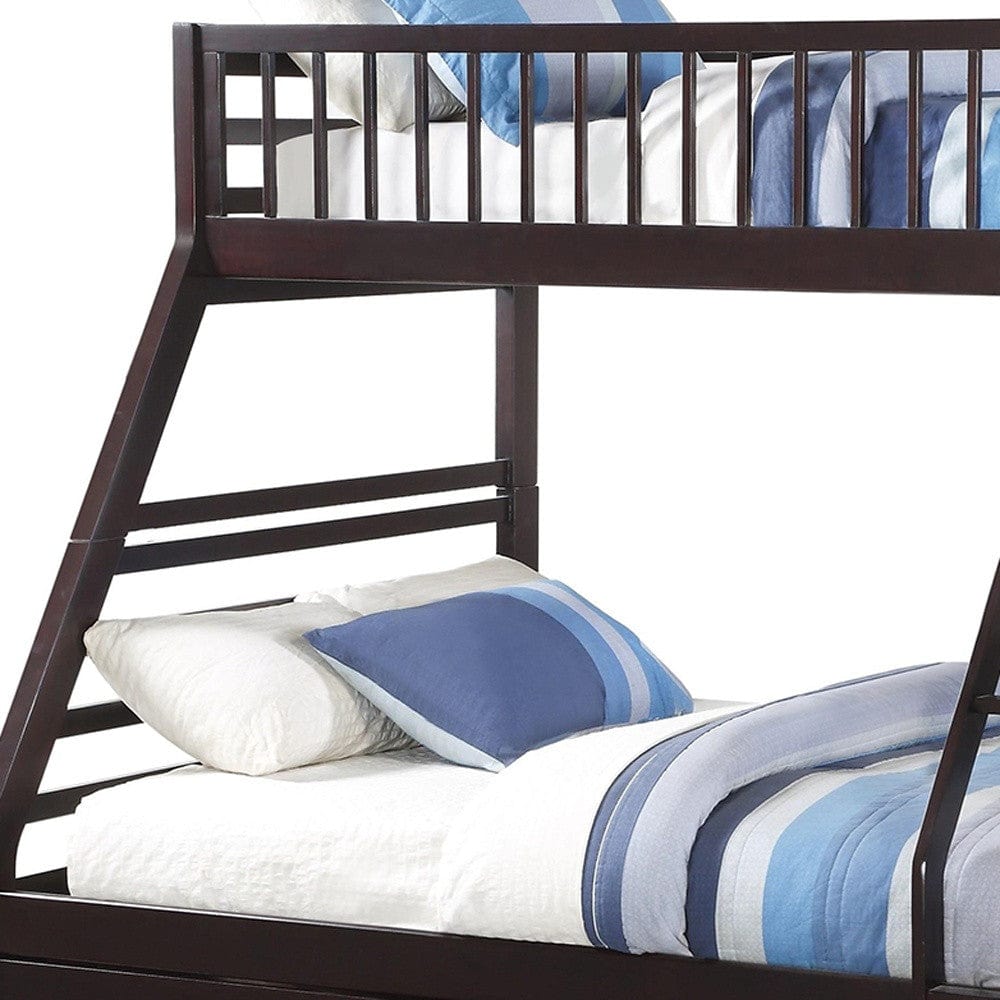 83" X 63" X 65" Espresso Pine Wood Twin Xl Over Queen Bunk Bed - Homeroots - Flyclothing LLC