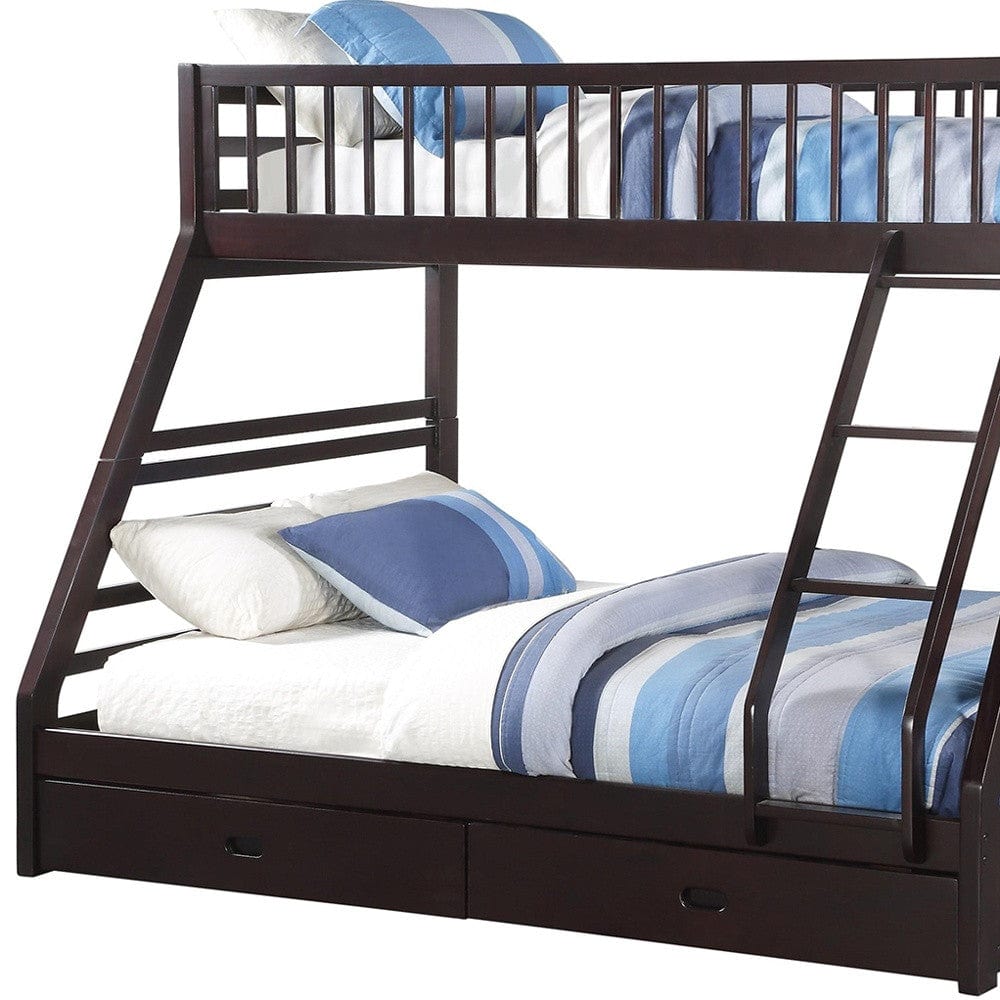 83" X 63" X 65" Espresso Pine Wood Twin Xl Over Queen Bunk Bed - Homeroots - Flyclothing LLC