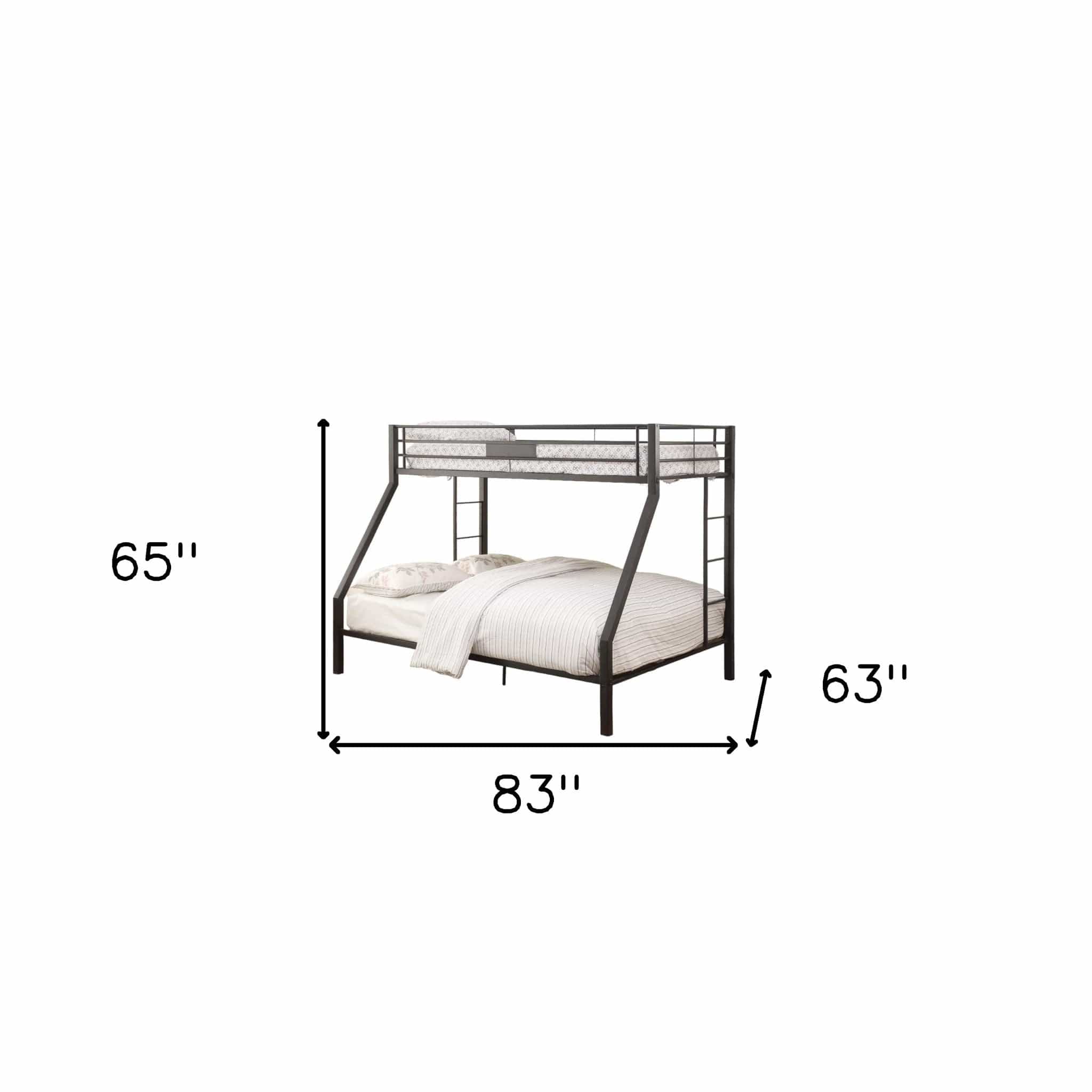 83" X 63" X 65" Sandy Black Metal Twin Xl Over Queen Bunk Bed - Homeroots - Flyclothing LLC