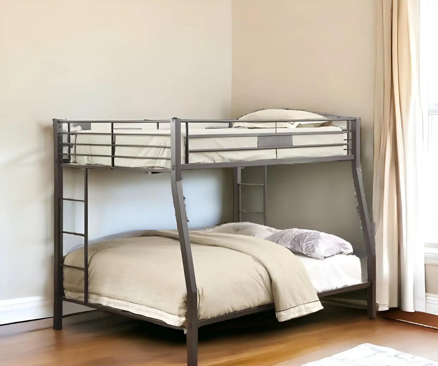 Black Metal Finish Twin Over Full Bunk With Side Ladders - Homeroots - Flyclothing LLC
