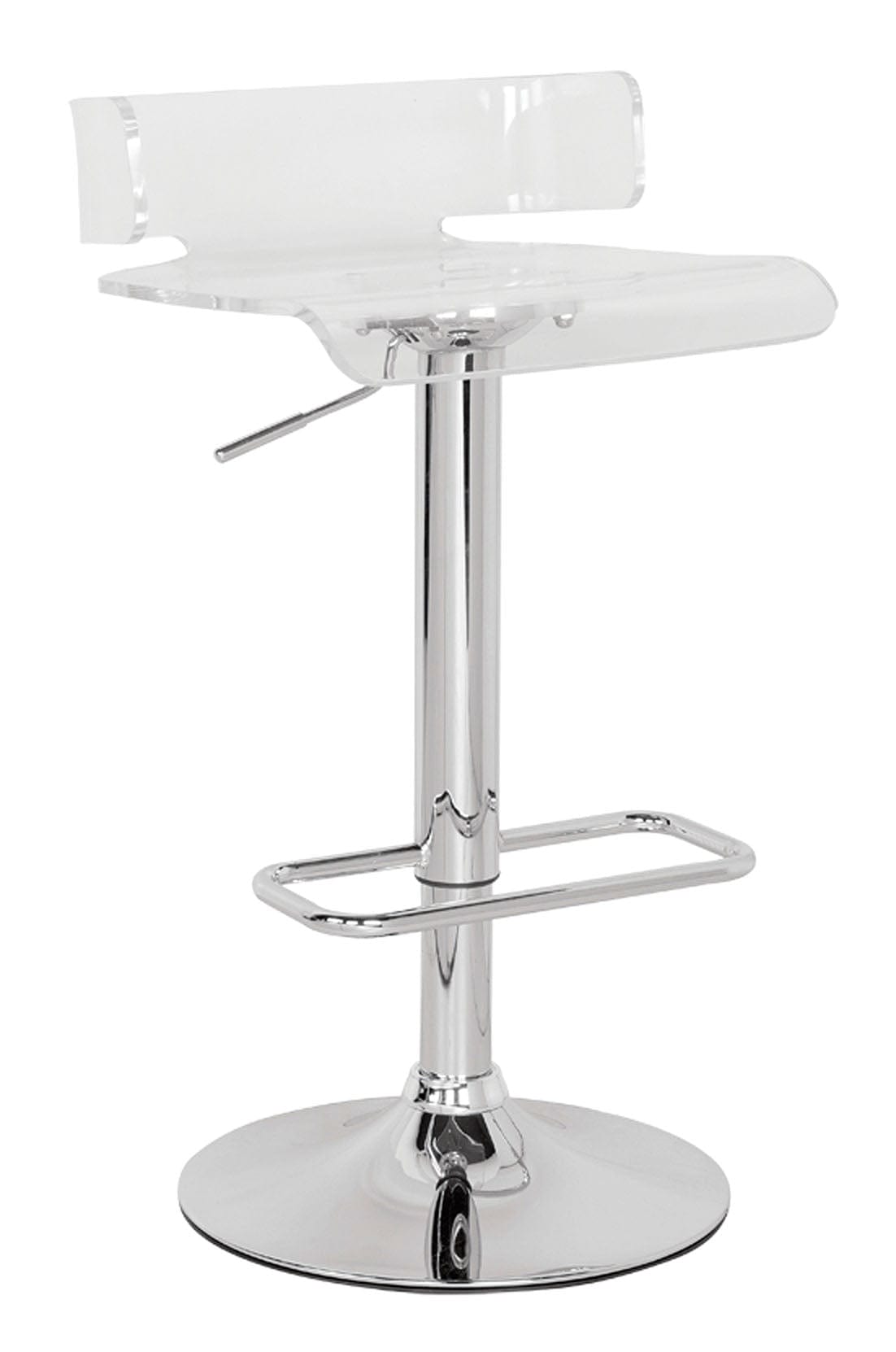 Clear And Silver Acrylic And Metal Low Back Adjustable Height Swivel Bar Chair - Homeroots