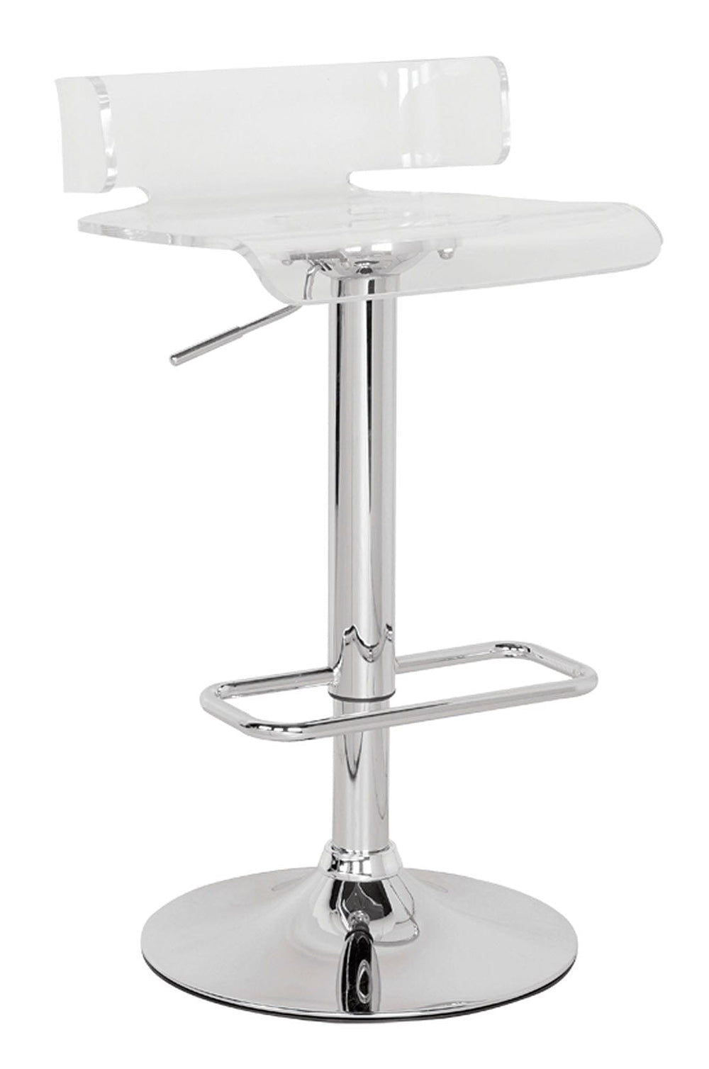 Clear And Silver Acrylic And Metal Low Back Adjustable Height Swivel Bar Chair - Homeroots