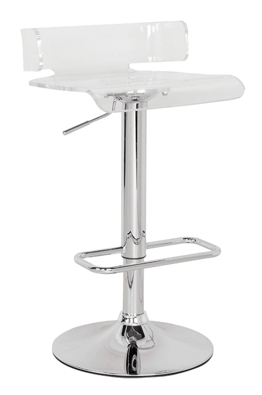 Clear And Silver Acrylic And Metal Low Back Adjustable Height Swivel Bar Chair - Homeroots