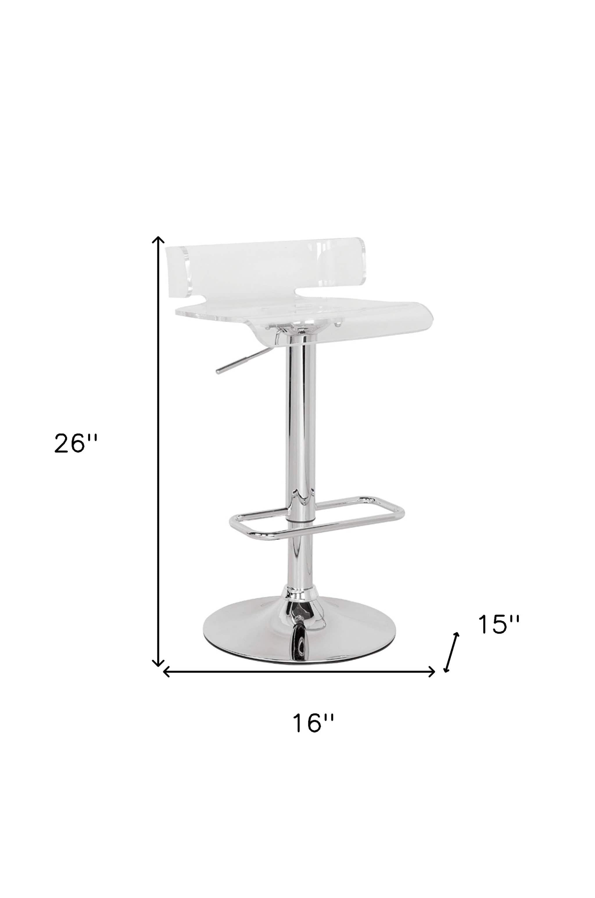 Clear And Silver Acrylic And Metal Low Back Adjustable Height Swivel Bar Chair - Homeroots