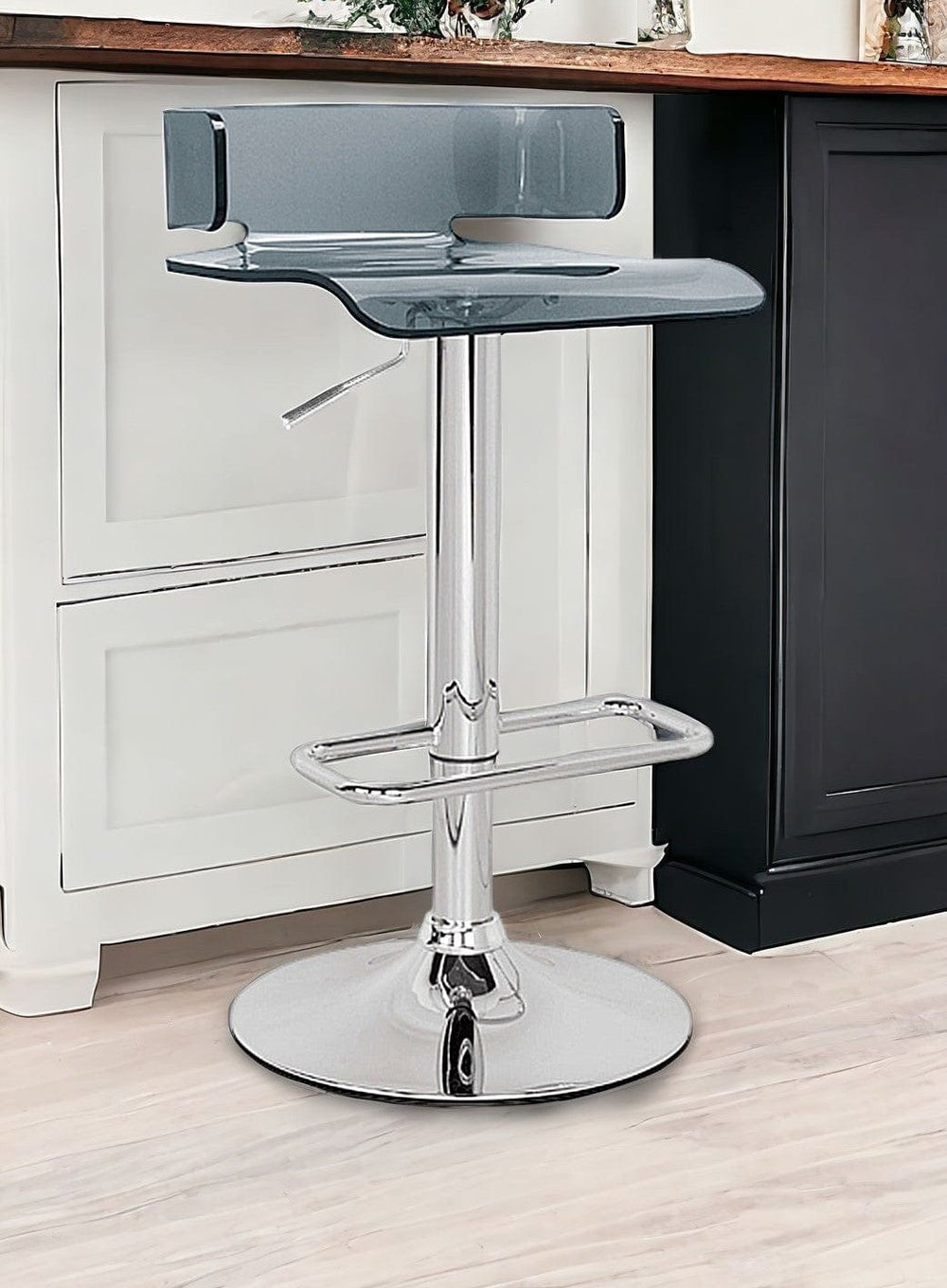 Gray And Silver Metal Swivel Low Back Adjustable Height Bar Chair - Homeroots