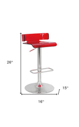 Red And Silver Acrylic And Metal Low Back Adjustable Height Bar Chair - Homeroots - Flyclothing LLC