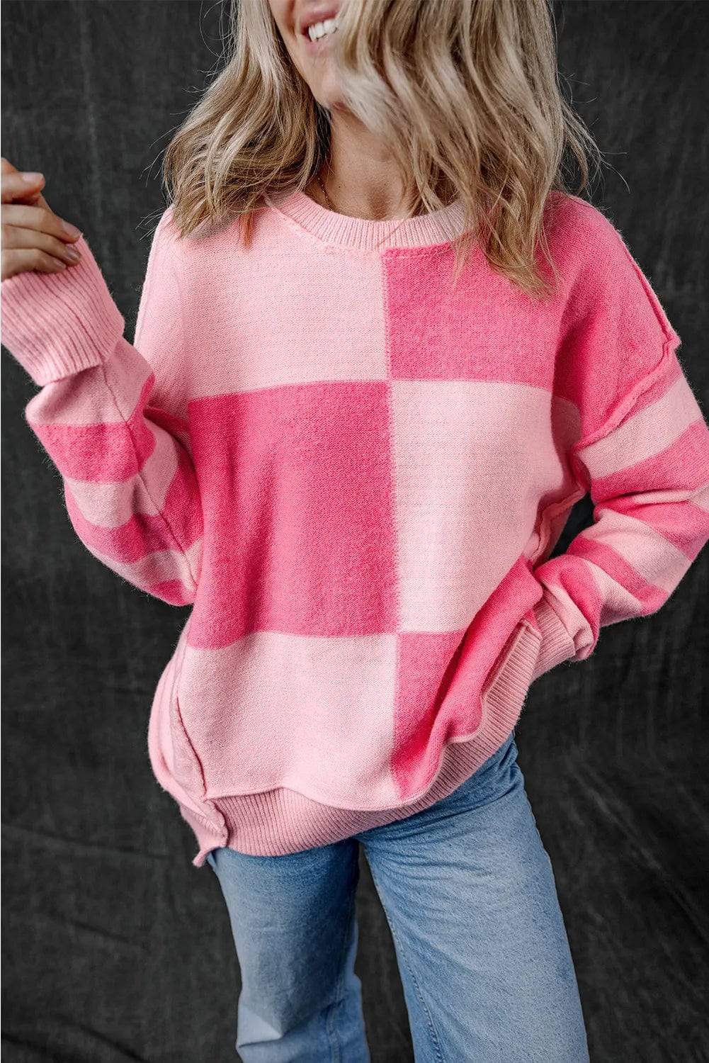 Exposed Seam Round Neck Sweater - Trendsi - Flyclothing LLC