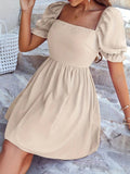 Square Neck Flounce Sleeve Mini Dress - Trendsi