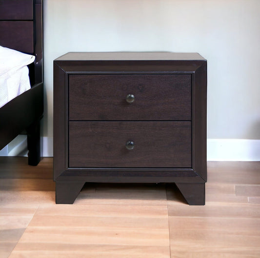 22" Espresso Two Drawers Solid Wood Nightstand - Homeroots