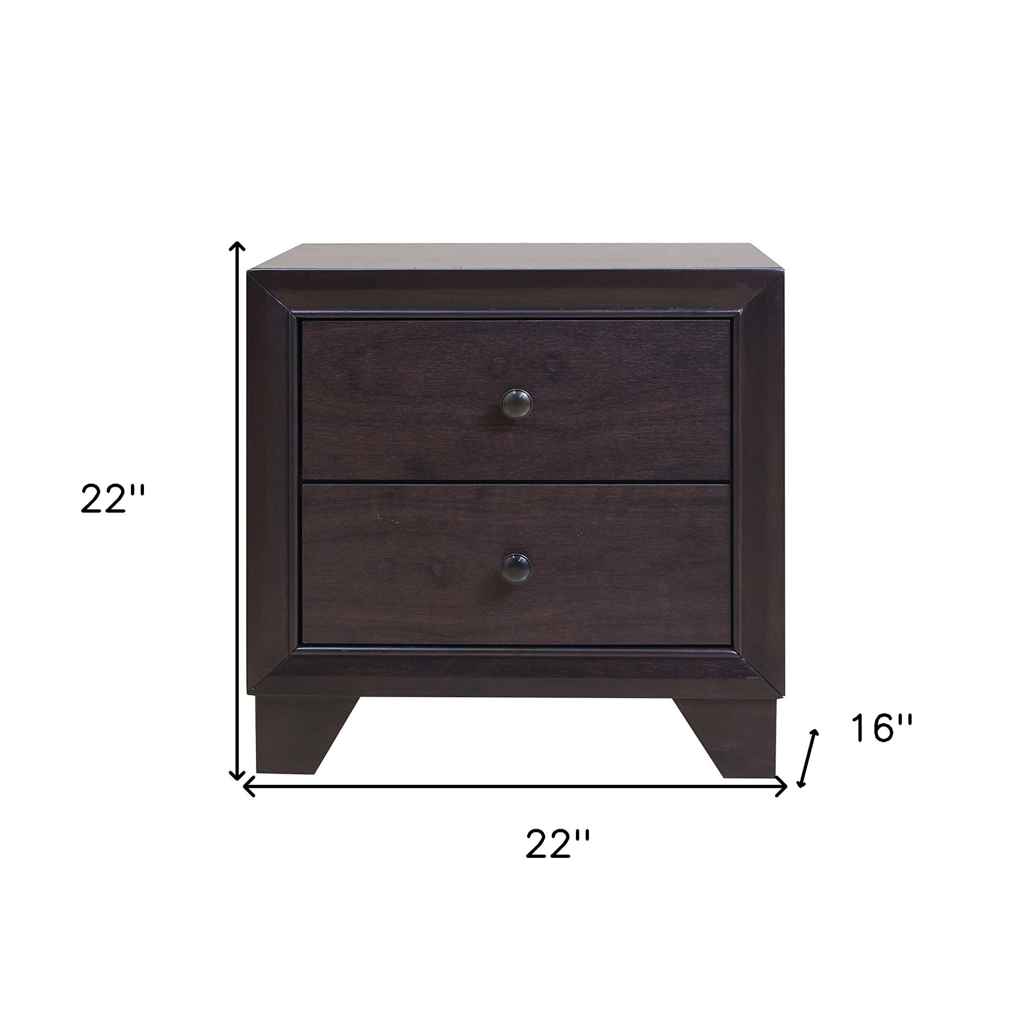 22" Espresso Two Drawers Solid Wood Nightstand - Homeroots