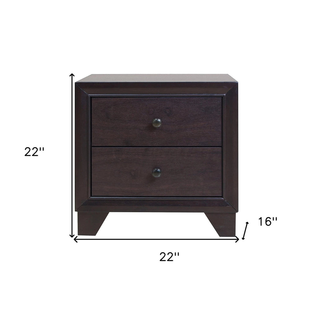 22" Espresso Two Drawers Solid Wood Nightstand - Homeroots - Flyclothing LLC