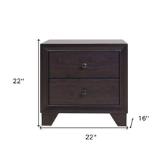 22" Espresso Two Drawers Solid Wood Nightstand - Homeroots