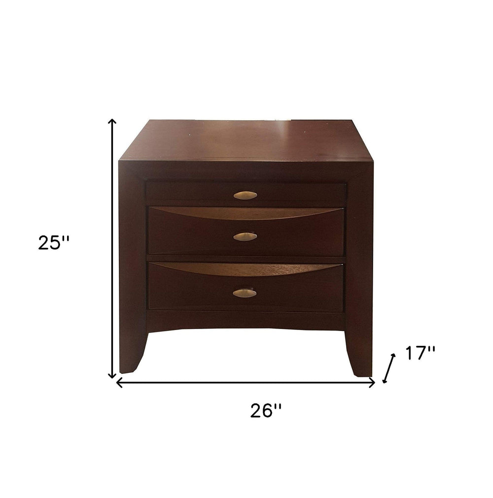 25" Espresso Three Drawers Solid Wood Nightstand - Homeroots - Flyclothing LLC