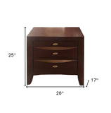 25" Espresso Three Drawers Solid Wood Nightstand - Homeroots