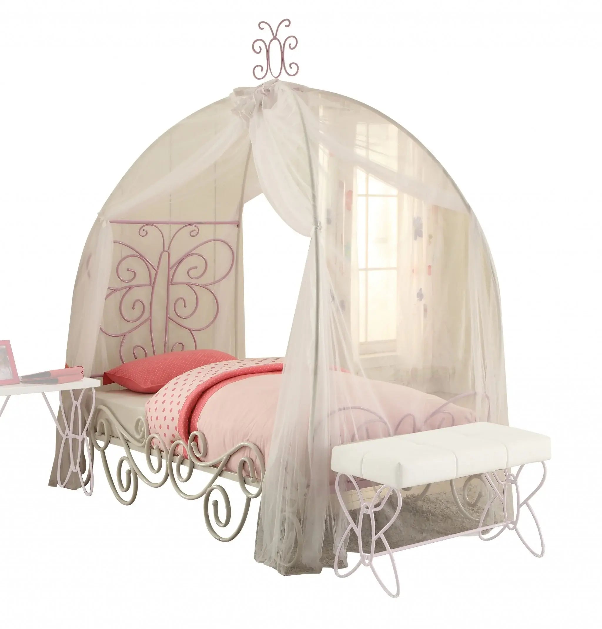 Purple and White Canopy Bed Frame - Homeroots - Flyclothing LLC