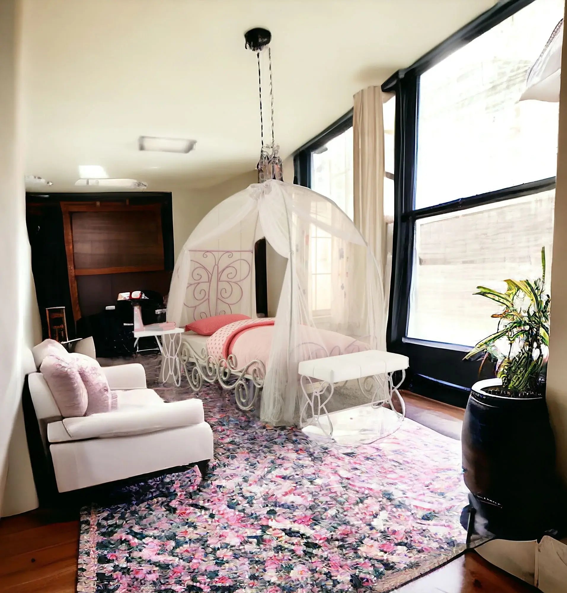 Purple and White Canopy Bed Frame - Homeroots - Flyclothing LLC