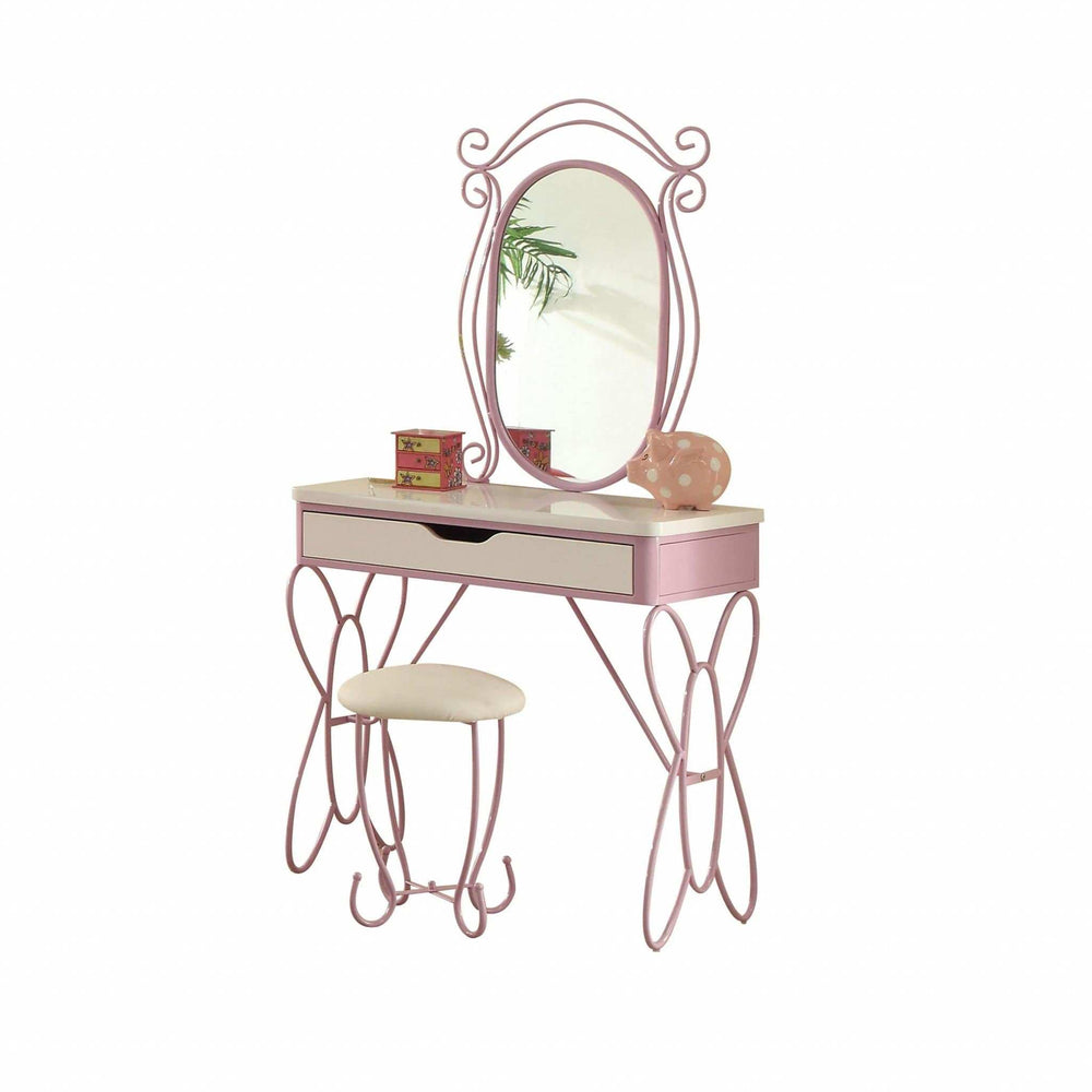 Lilac And White Butterfly Design Desk Vanity Dressing Table - Homeroots - Flyclothing LLC
