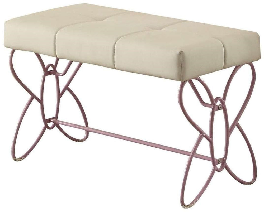 32" White and Purple Upholstered Faux Leather Bench - Homeroots