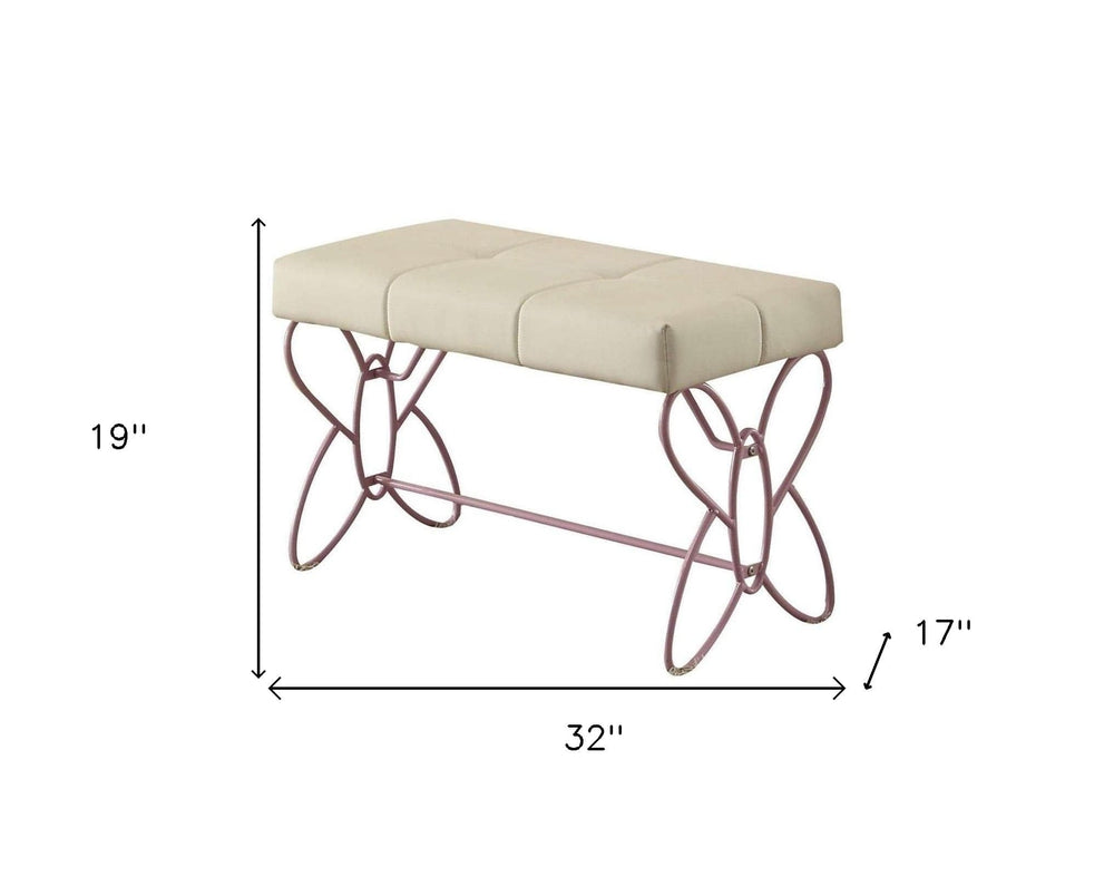 32" White and Purple Upholstered Faux Leather Bench - Homeroots - Flyclothing LLC