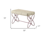 32" White and Purple Upholstered Faux Leather Bench - Homeroots