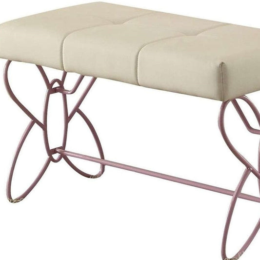 32" White and Purple Upholstered Faux Leather Bench - Homeroots