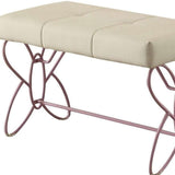 32" White and Purple Upholstered Faux Leather Bench - Homeroots