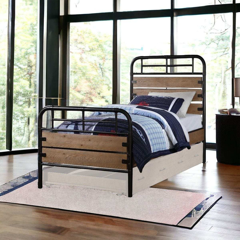 Brown and Black Solid Wood Twin Bed Frame - Homeroots - Flyclothing LLC